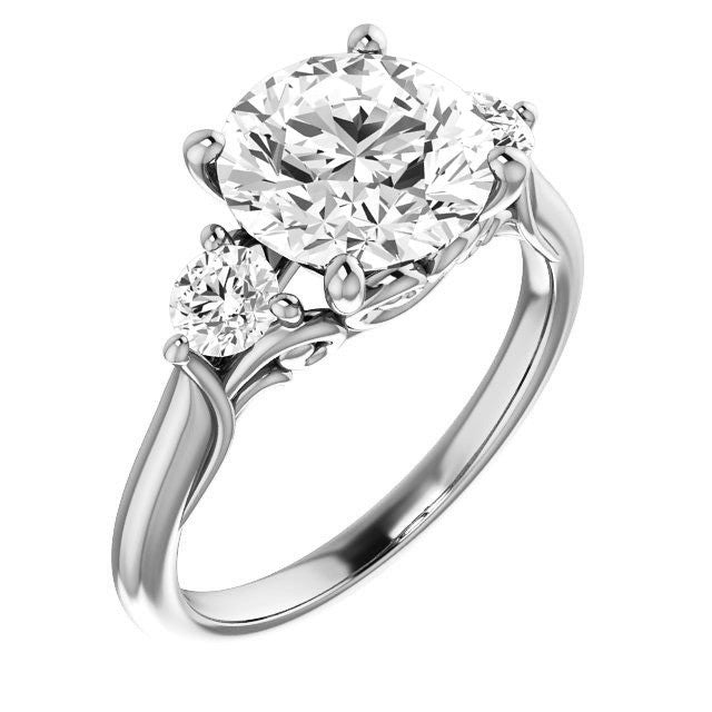 Round Brilliant Moissanite 3-Stone Ring with Scrolls
