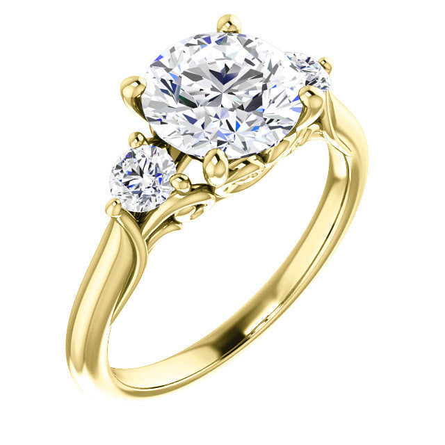 Round Brilliant Moissanite 3-Stone Ring with Scrolls