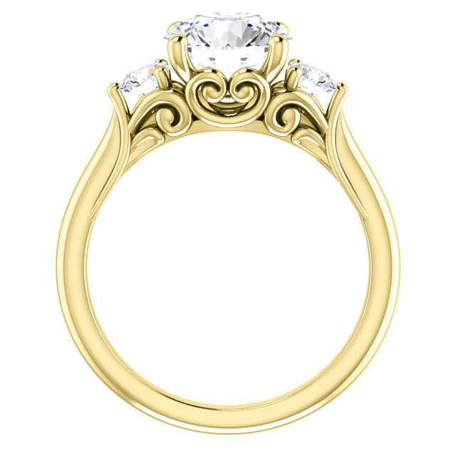 Round Brilliant Moissanite 3-Stone Ring with Scrolls