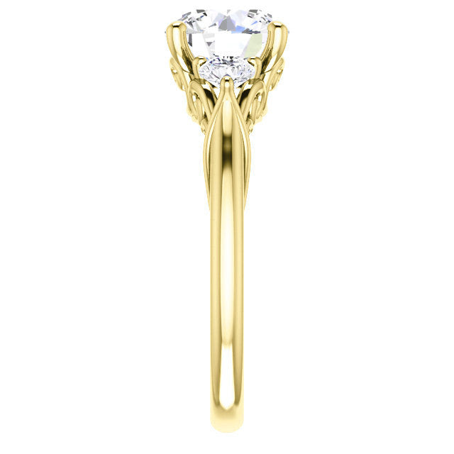 Round Brilliant Moissanite 3-Stone Ring with Scrolls