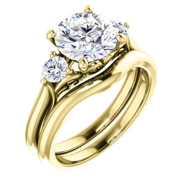 Round Brilliant Moissanite 3-Stone Ring with Scrolls