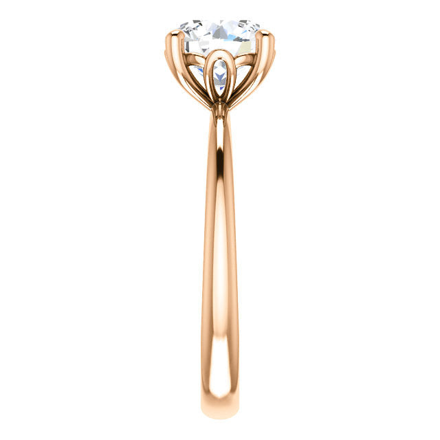 Round Moissanite Solitaire with Scroll Accent Basket Design