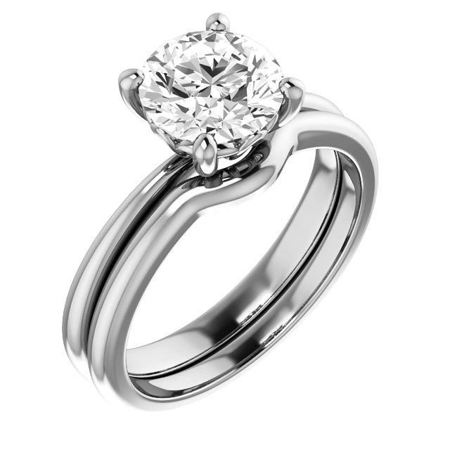 Round Moissanite Solitaire with Scroll Accent Basket Design