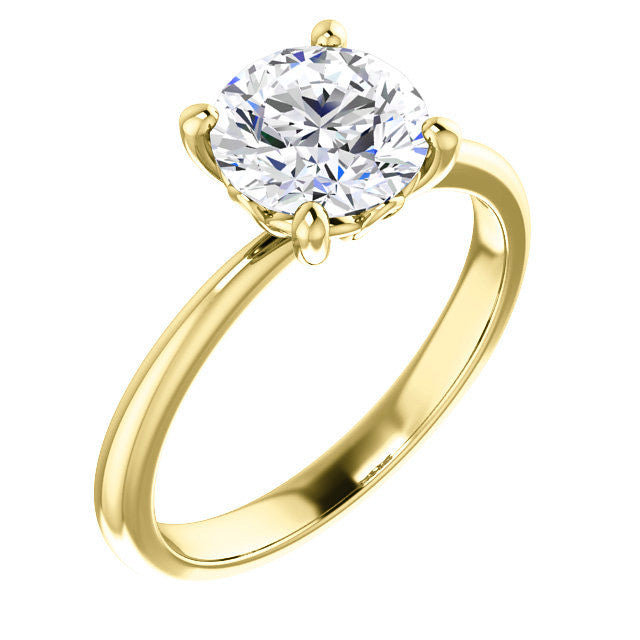 Round Moissanite Solitaire with Scroll Accent Basket Design