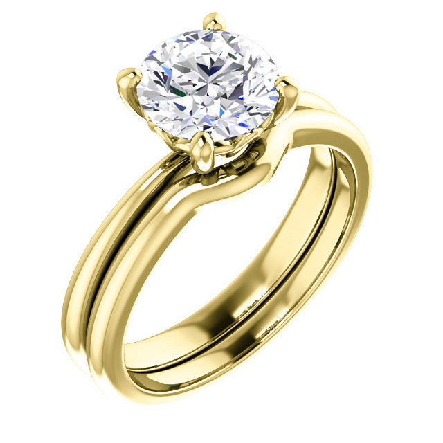 Round Moissanite Solitaire with Scroll Accent Basket Design