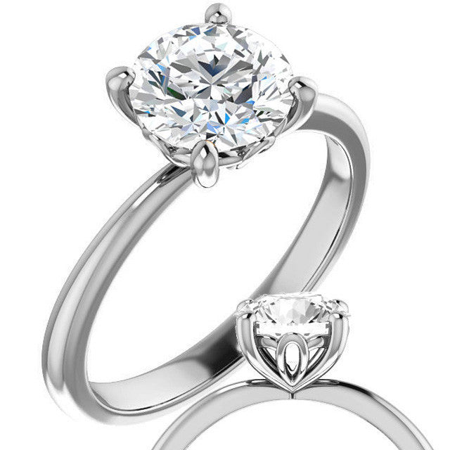 Round Moissanite Solitaire with Scroll Accent Basket Design