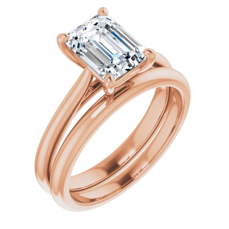 Emerald / Radiant Cut Moissanite Cathedral Solitaire