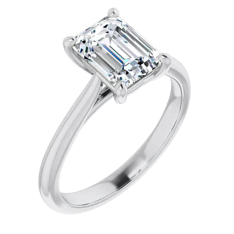 Emerald / Radiant Cut Moissanite Cathedral Solitaire