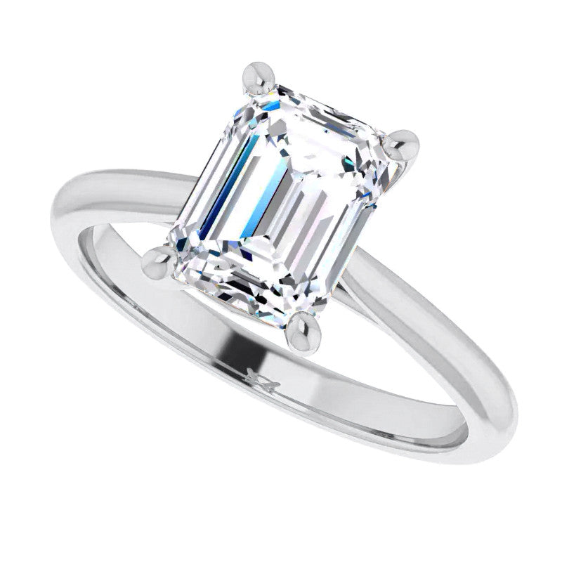 Emerald / Radiant Cut Moissanite Cathedral Solitaire