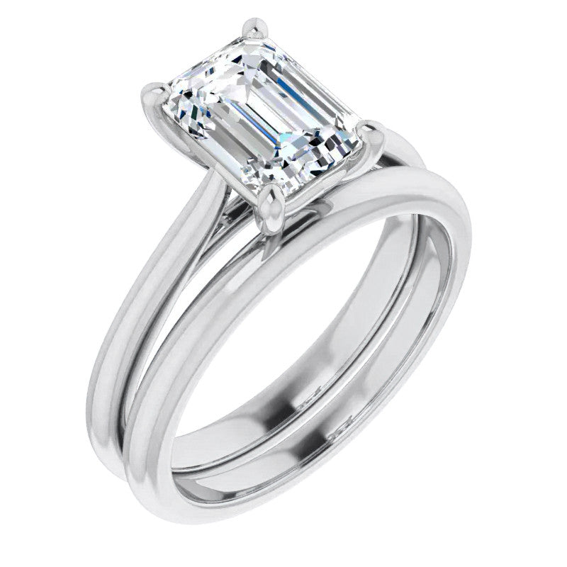 Emerald / Radiant Cut Moissanite Cathedral Solitaire