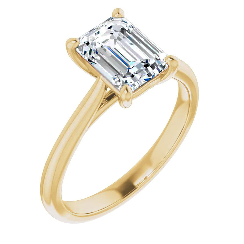 Emerald / Radiant Cut Moissanite Cathedral Solitaire