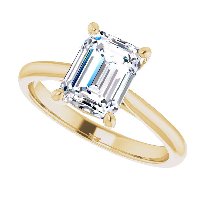 Emerald / Radiant Cut Moissanite Cathedral Solitaire