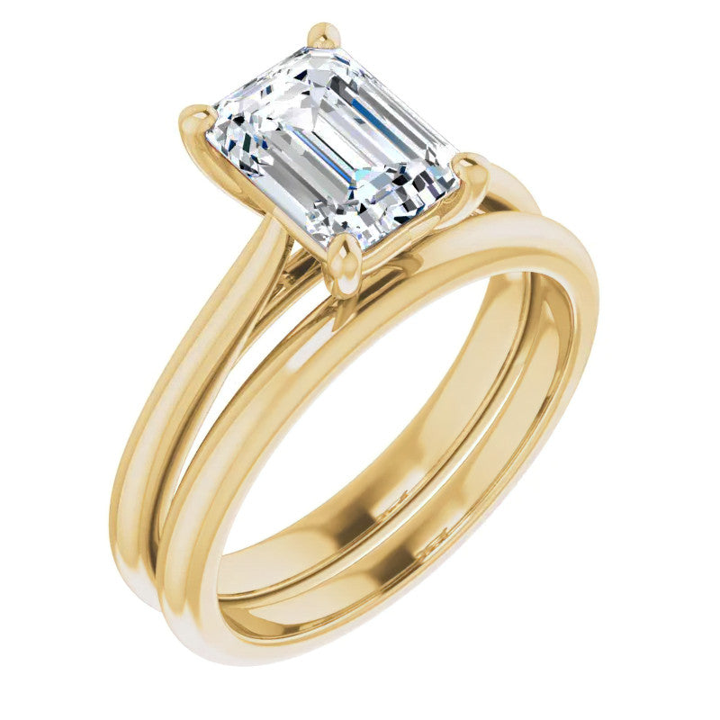 Emerald / Radiant Cut Moissanite Cathedral Solitaire