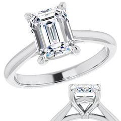 Emerald / Radiant Cut Moissanite Cathedral Solitaire