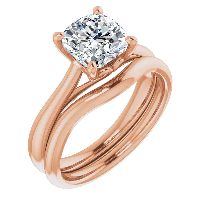 Cushion Basket Solitaire with Scroll Accents