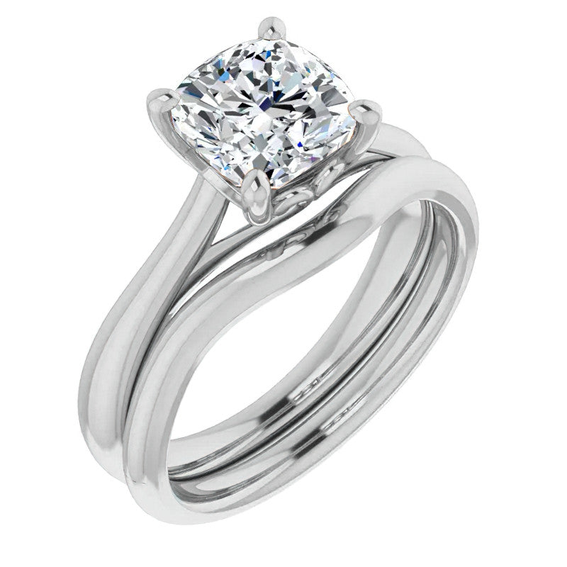 Cushion Basket Solitaire with Scroll Accents