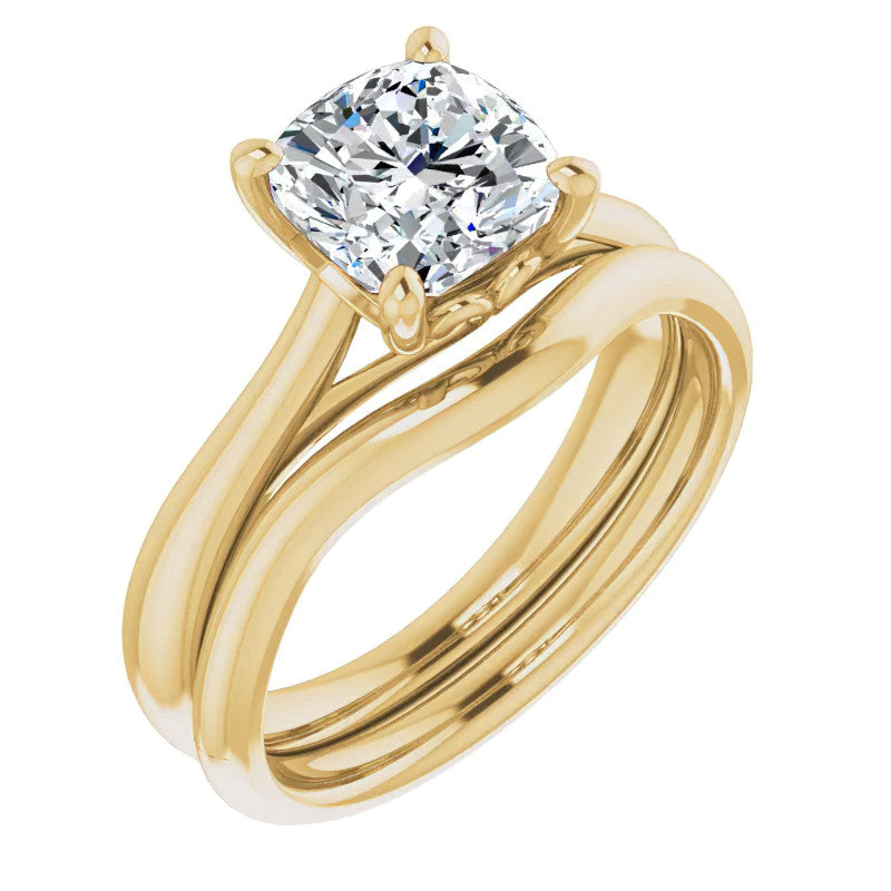 Cushion Basket Solitaire with Scroll Accents
