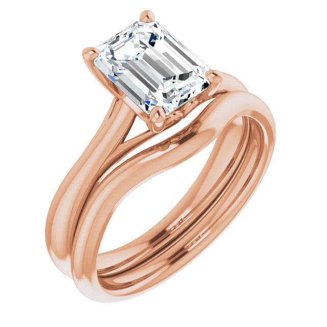 Emerald / Radiant Basket Solitaire with Scroll Accents