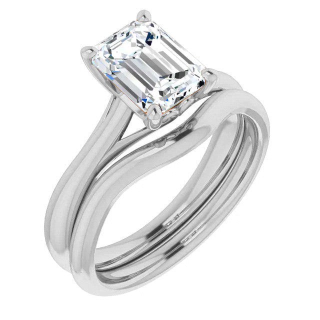 Emerald / Radiant Basket Solitaire with Scroll Accents