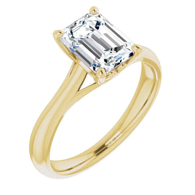 Emerald / Radiant Basket Solitaire with Scroll Accents