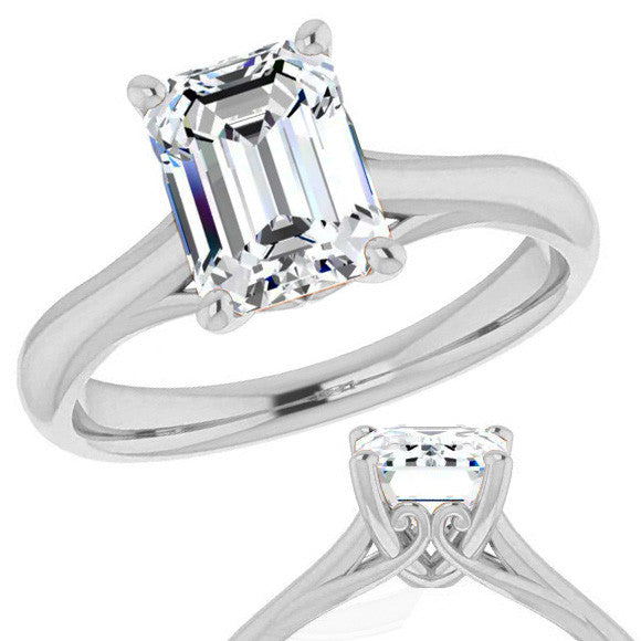 Emerald / Radiant Basket Solitaire with Scroll Accents