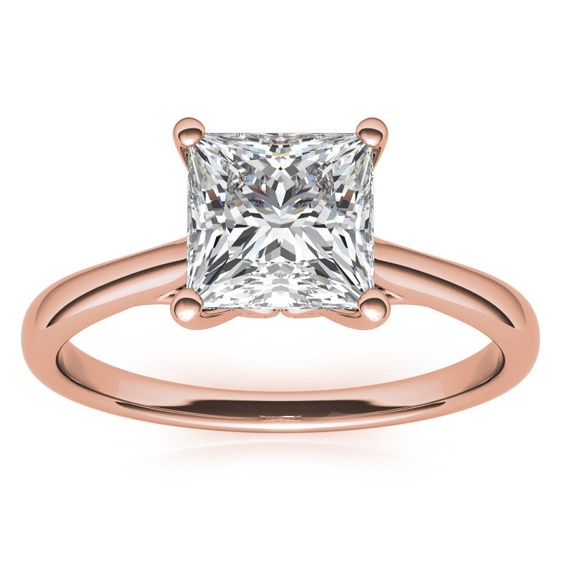 Princess cut Basket Solitaire with Scroll Accents
