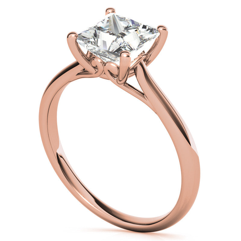 Princess cut Basket Solitaire with Scroll Accents