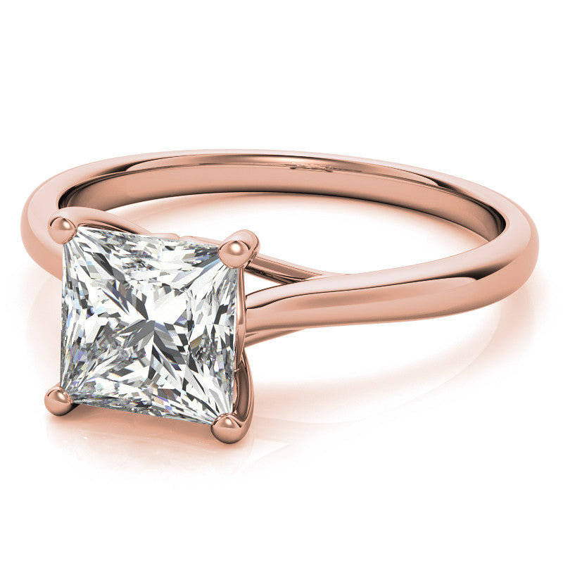 Princess cut Basket Solitaire with Scroll Accents