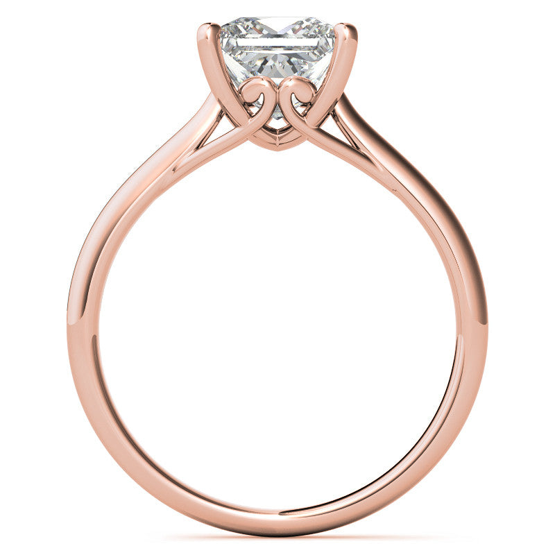 Princess cut Basket Solitaire with Scroll Accents