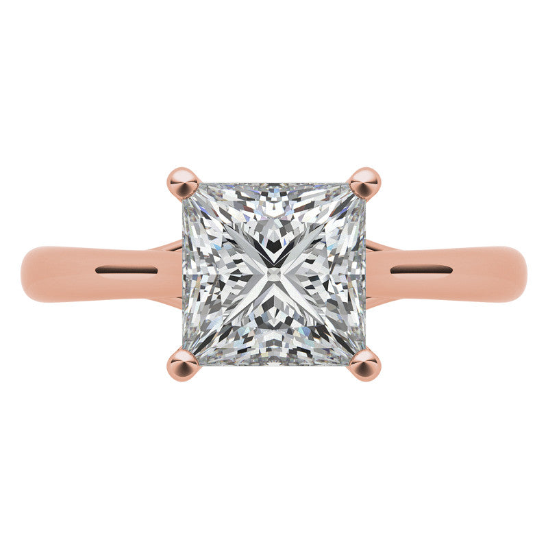 Princess cut Basket Solitaire with Scroll Accents