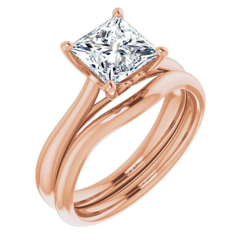 Princess cut Basket Solitaire with Scroll Accents
