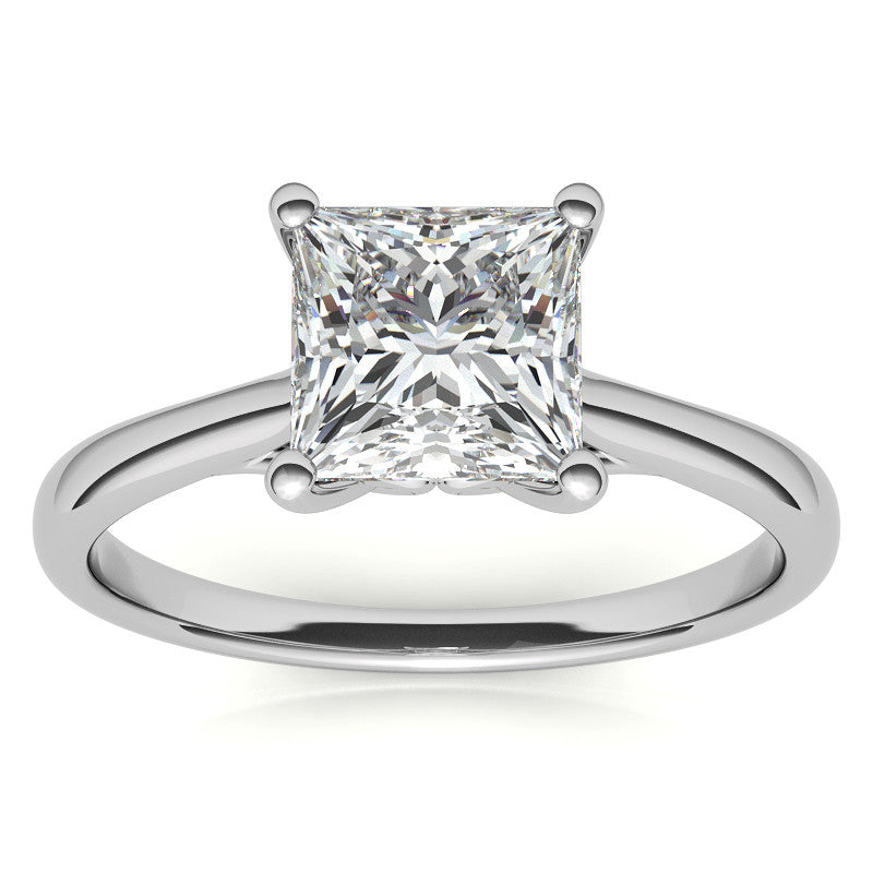 Princess cut Basket Solitaire with Scroll Accents