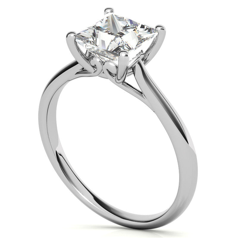 Princess cut Basket Solitaire with Scroll Accents