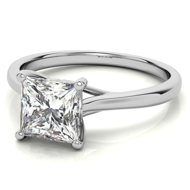 Princess cut Basket Solitaire with Scroll Accents