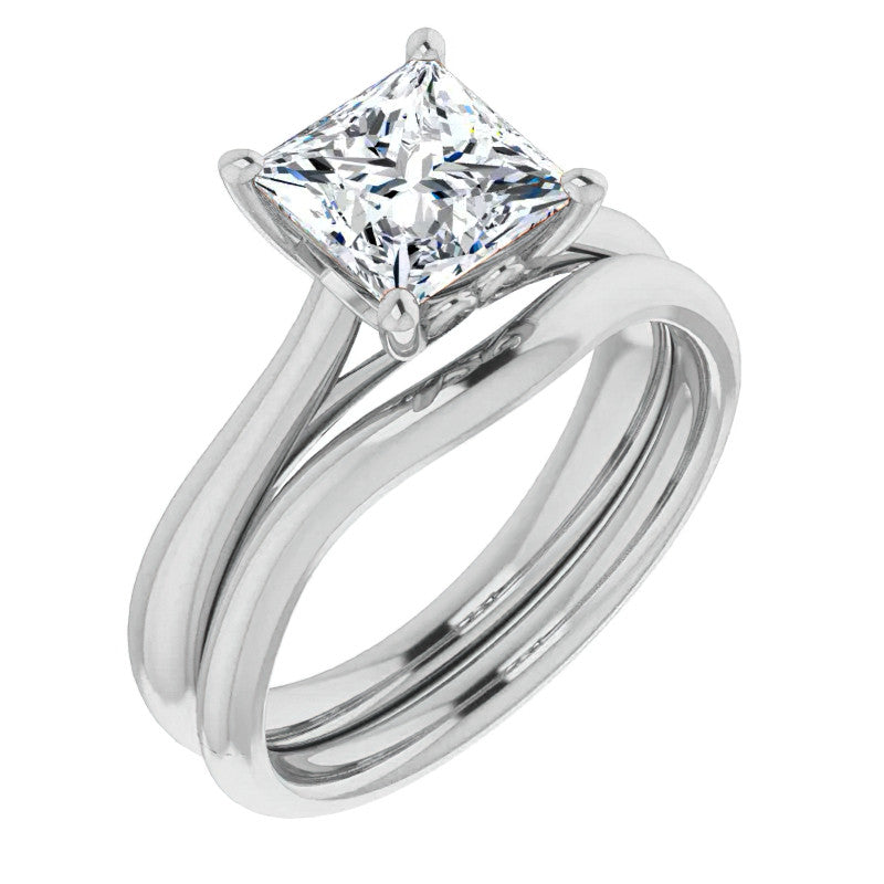 Princess cut Basket Solitaire with Scroll Accents