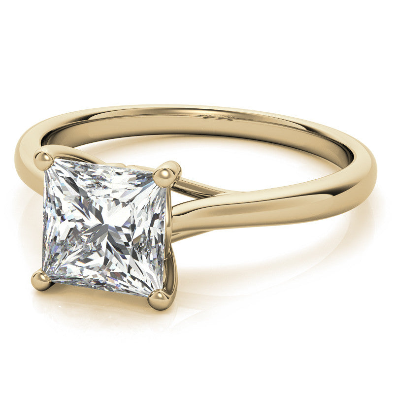 Princess cut Basket Solitaire with Scroll Accents