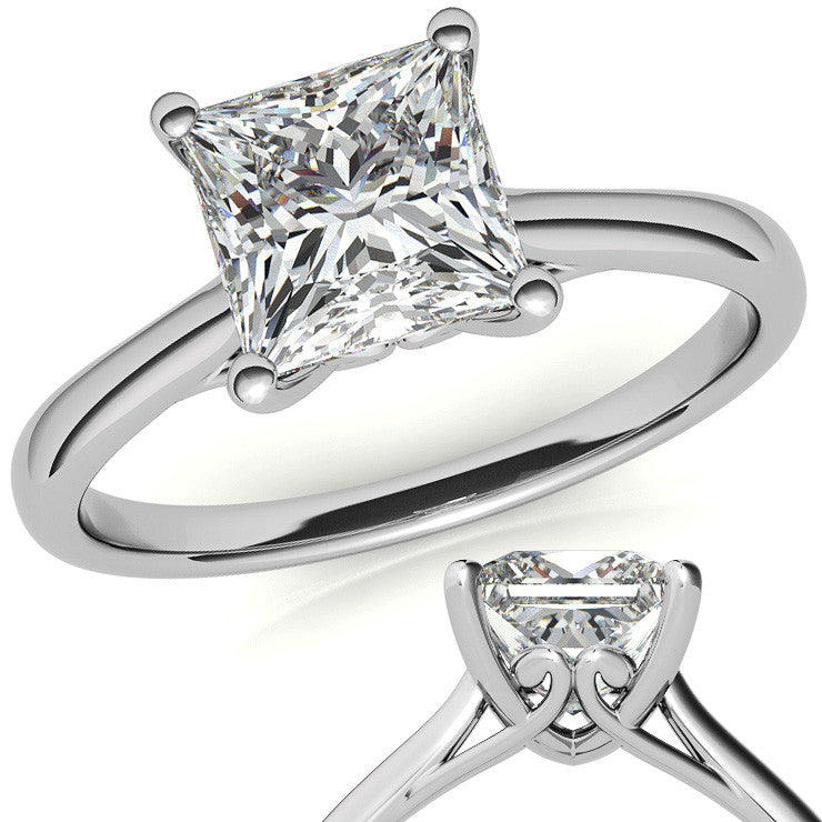 Princess cut Basket Solitaire with Scroll Accents