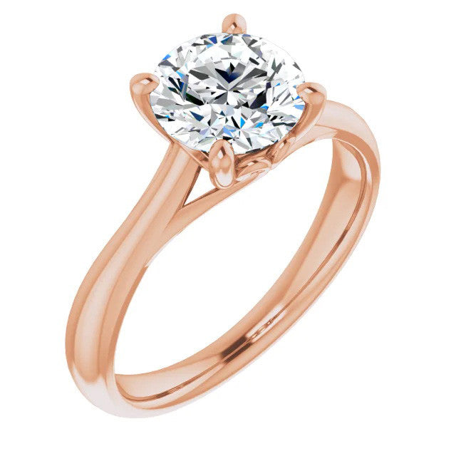 Round Brilliant Moissanite Basket Solitaire with Scroll Accents
