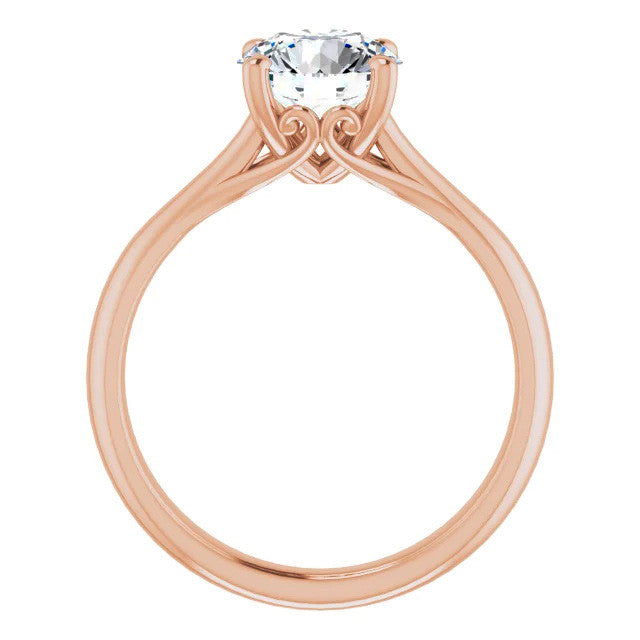 Round Brilliant Moissanite Basket Solitaire with Scroll Accents