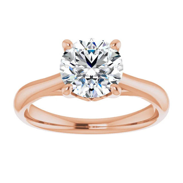 Round Brilliant Moissanite Basket Solitaire with Scroll Accents