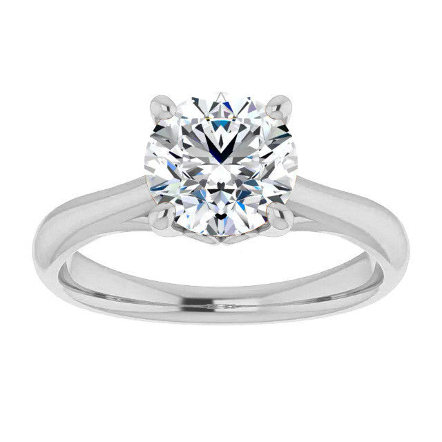 Round Brilliant Moissanite Basket Solitaire with Scroll Accents