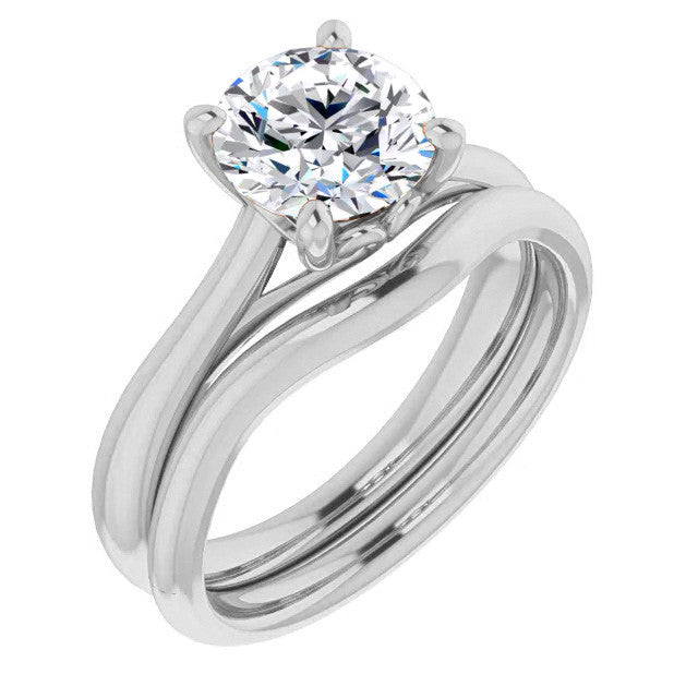 Round Brilliant Moissanite Basket Solitaire with Scroll Accents