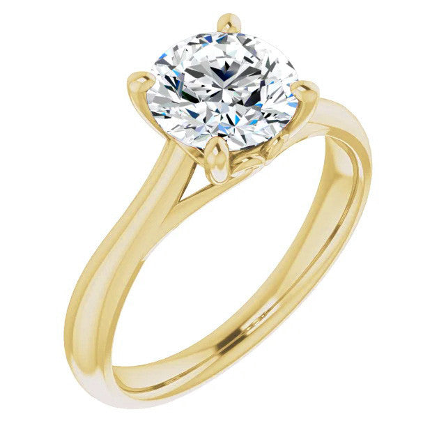 Round Brilliant Moissanite Basket Solitaire with Scroll Accents