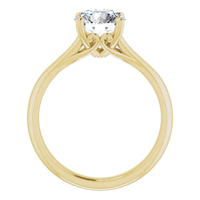 Round Brilliant Moissanite Basket Solitaire with Scroll Accents