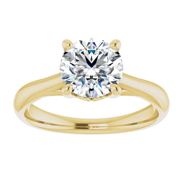 Round Brilliant Moissanite Basket Solitaire with Scroll Accents