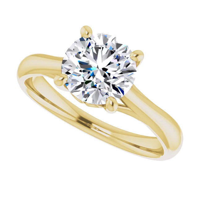 Round Brilliant Moissanite Basket Solitaire with Scroll Accents