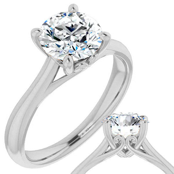 Round Brilliant Moissanite Basket Solitaire with Scroll Accents