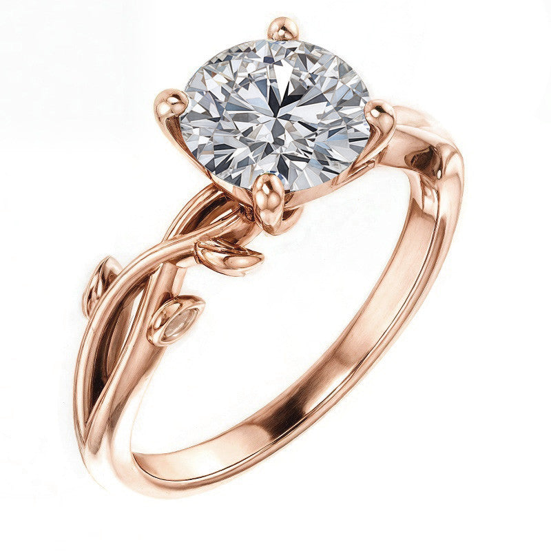 Round Brilliant Moissanite Solitaire Ring With Floral Accents