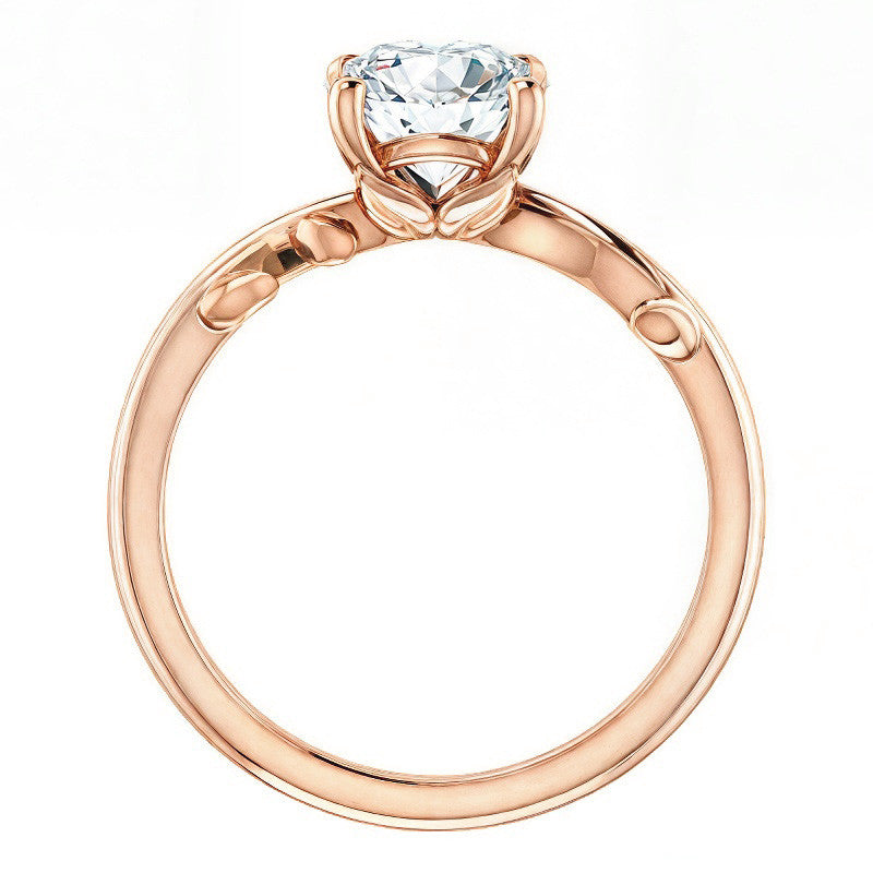 Round Brilliant Moissanite Solitaire Ring With Floral Accents
