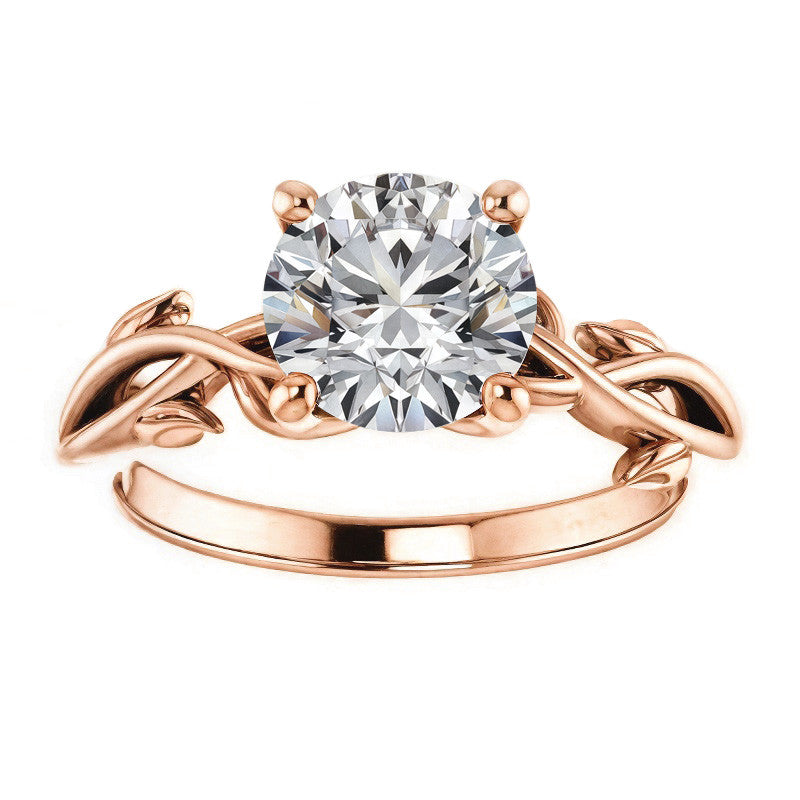 Round Brilliant Moissanite Solitaire Ring With Floral Accents